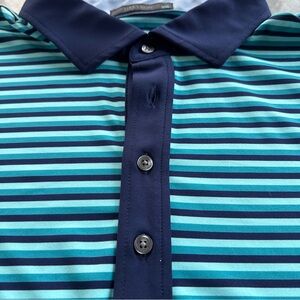 Greyson Merrimack Gold Polo Shirt Blue and mint striped